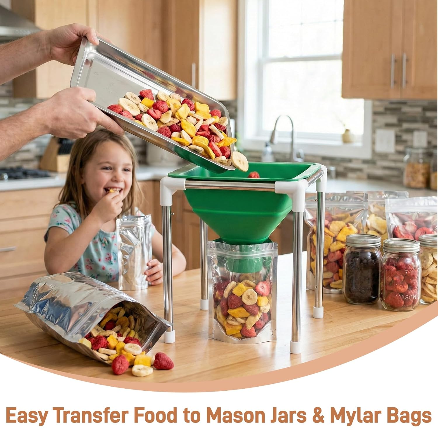 Extra Large Food Grade Silicone Collapsible Funnel and Stand, Fit Harvest Right Freeze Dryer,15" Wide, Fits All Size Dryer Trays, Easy Transfer Food to Mason Jars & Mylar Bags,Freeze Dryer Accessories