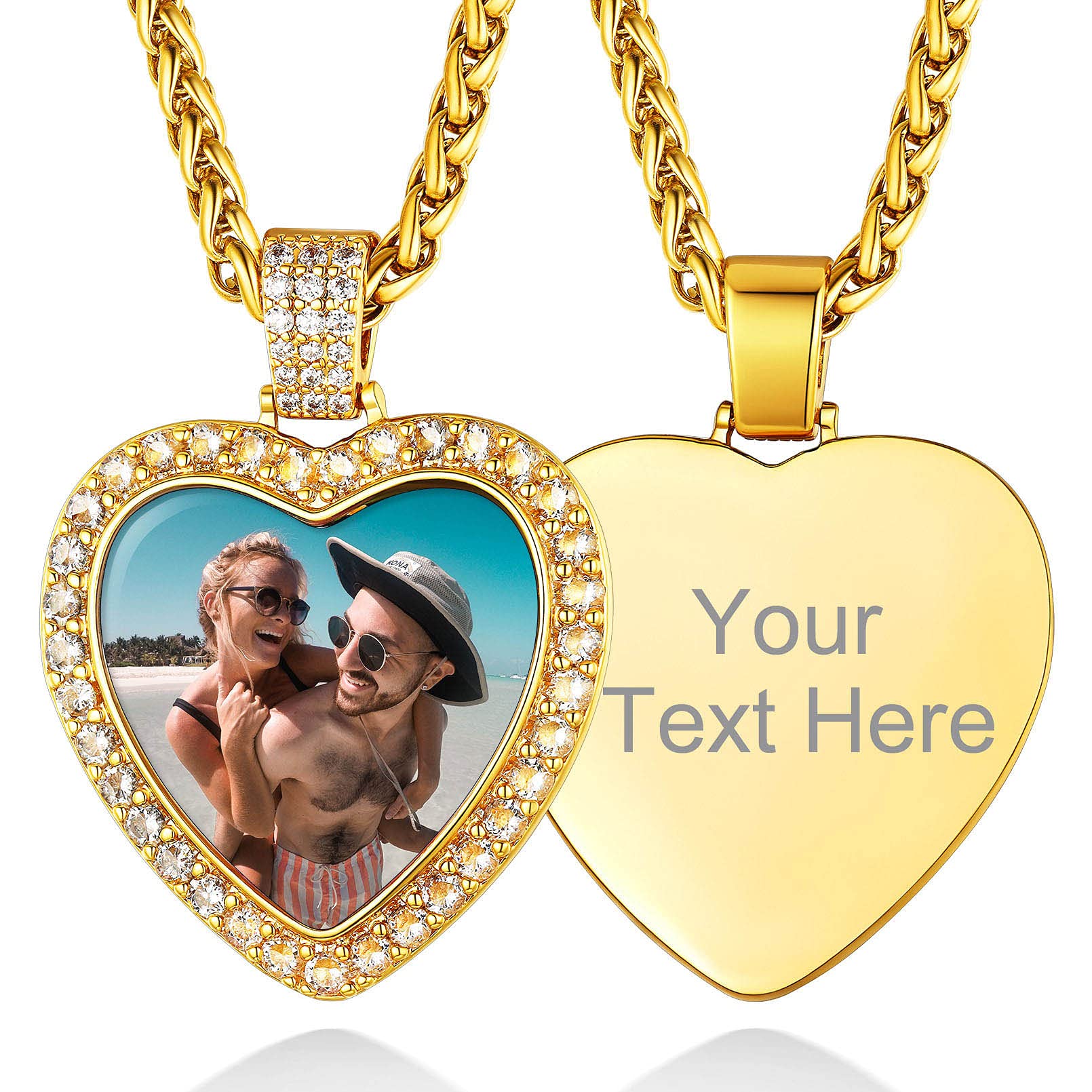 Custom4U Picture Necklace Personalized Photo Circle Chain for Men Women