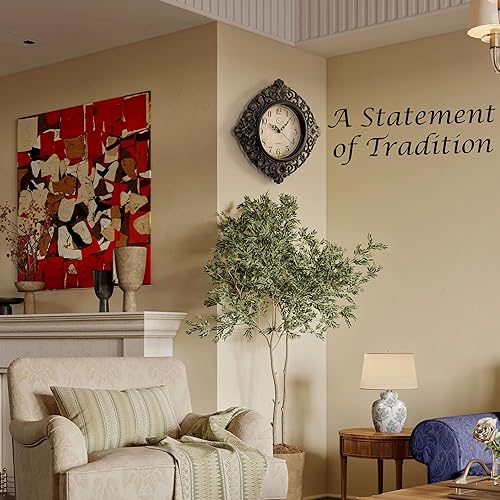 Miniatura 4 de Clockswise Reloj de pared colgante redondo clásico de 11 pulgadas con marco floral adornado en acabado envejecido vintage para el hogar, entrada,