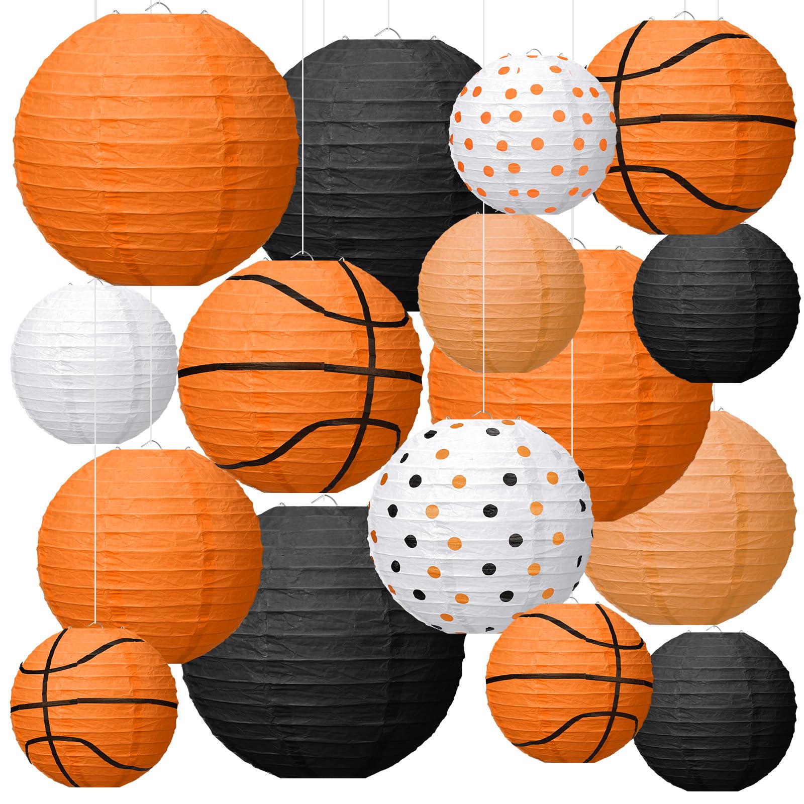 Bencailor 16 Pcs Basketball Party Decorations Basketball Hanging Paper Lanterns Sports Themed Paper Lanterns Ceiling Decor for Birthday Party Baby