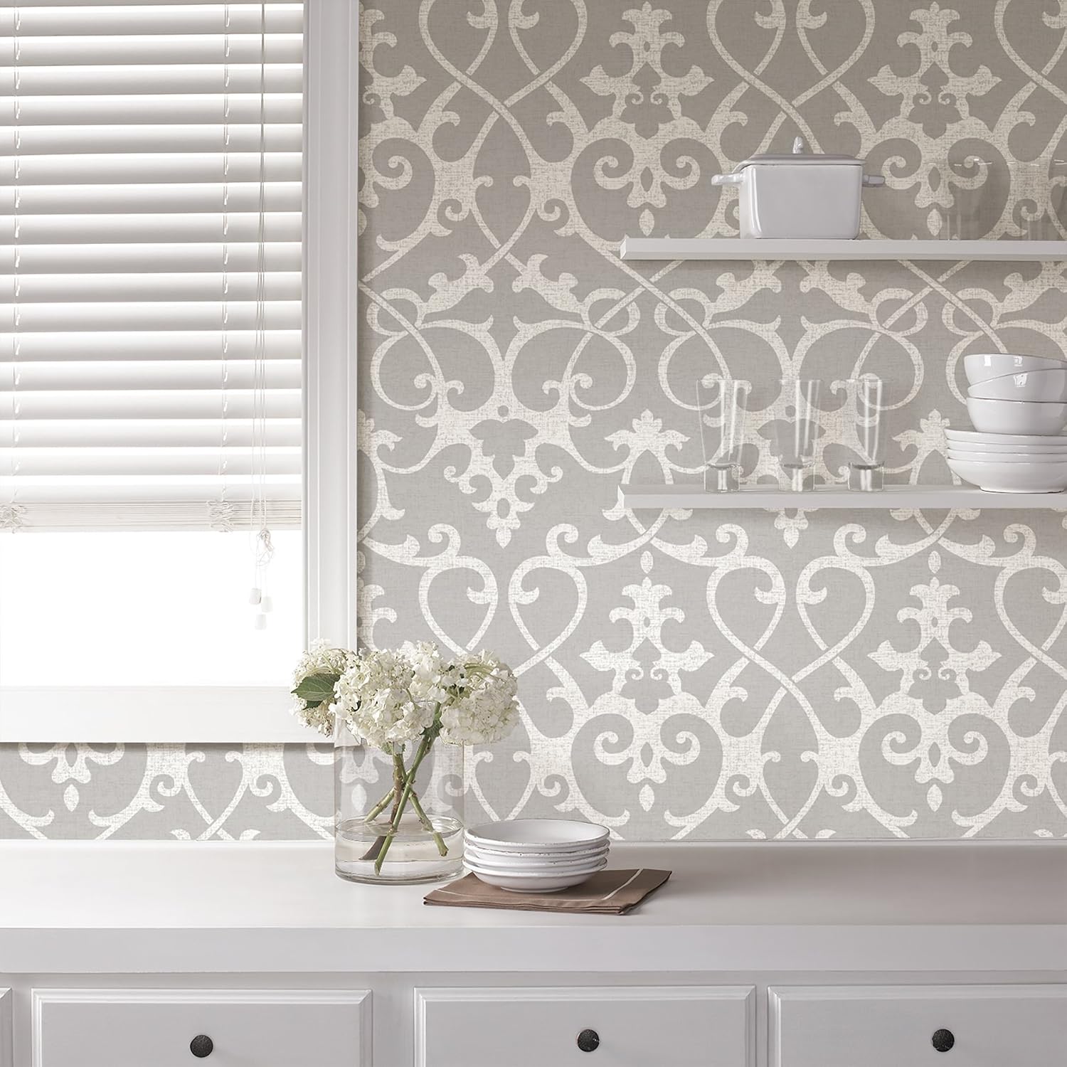 Buy 1 get 1 🔥 NuWallpaper NU1699 Ironwork Grey Peel & Stick Wallpaper, Gray