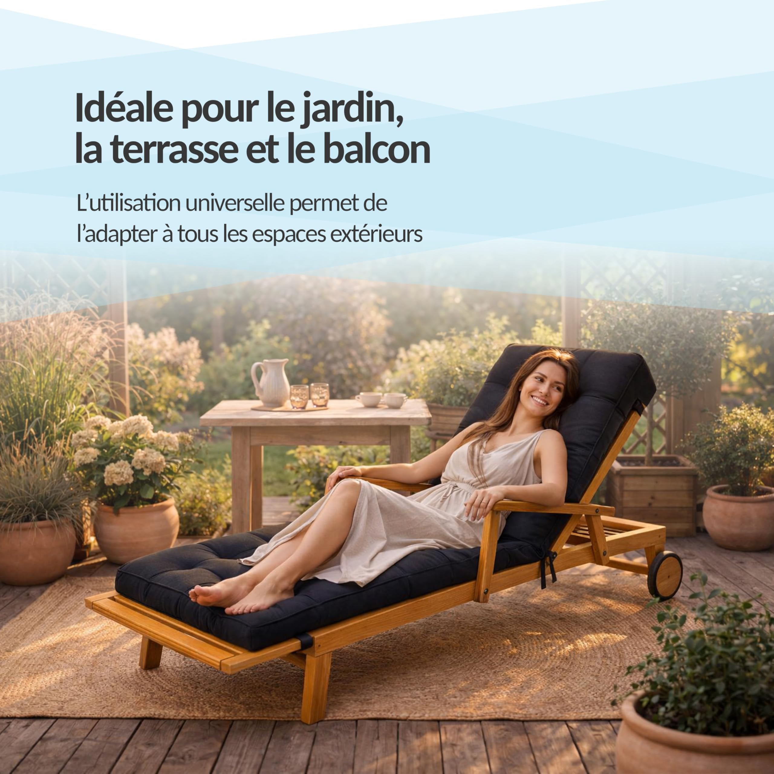 POKAR Coussin Bain de Soleil 200x60x13 cm | Imperméable et Déperlant | Matelas Transat Finition Matelassée | Coussin pour Chaise Longue de Jardin | Épaisseur 13 cm | Oeko-TEX | Made in EU | Gris