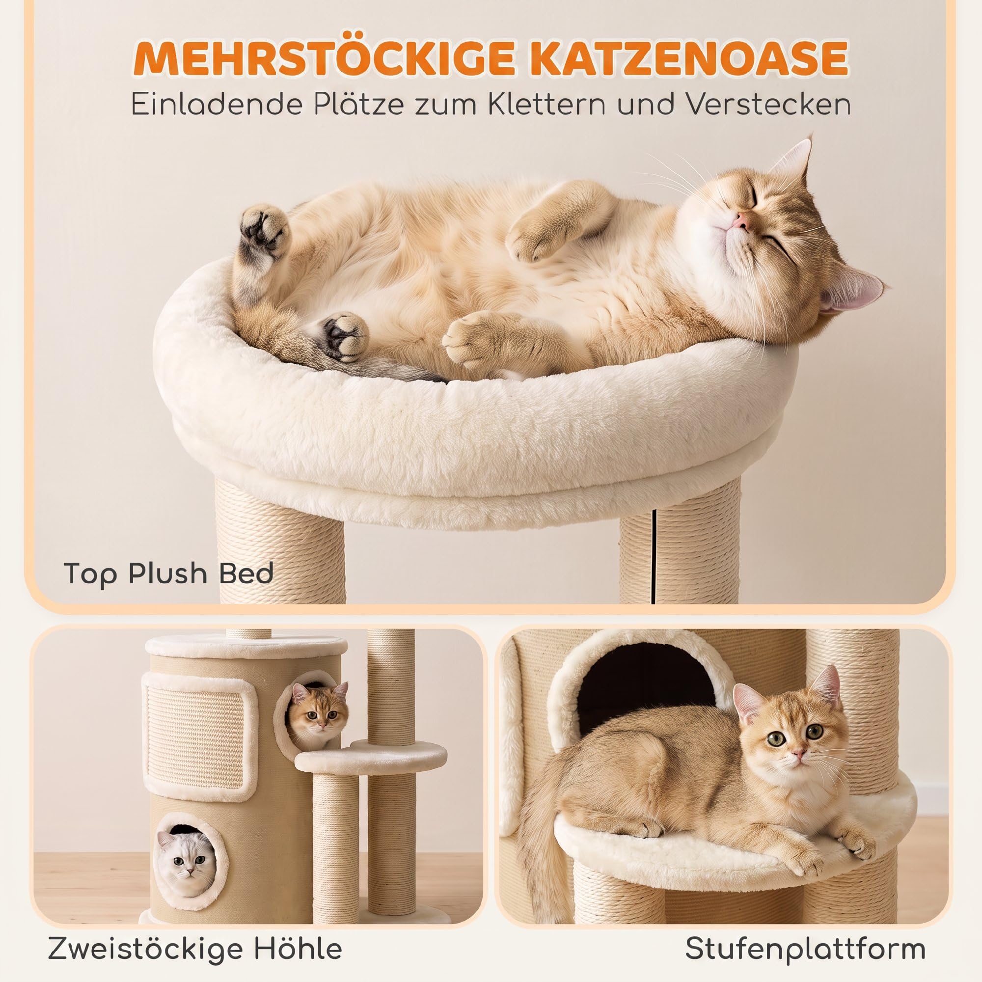 PawHut Kratzbaum mit 2-stöckiger Kratztonne für Katzen unter 5kg Beige