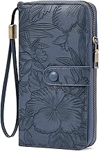 SENDEFN Women's Large Wallet in Long Format, Credit Card Holder, Women's RFID Protection, Wallet Zip Vegan Leather, Wallet with Many Compartments for 48 Card Slots, blue, Fastened