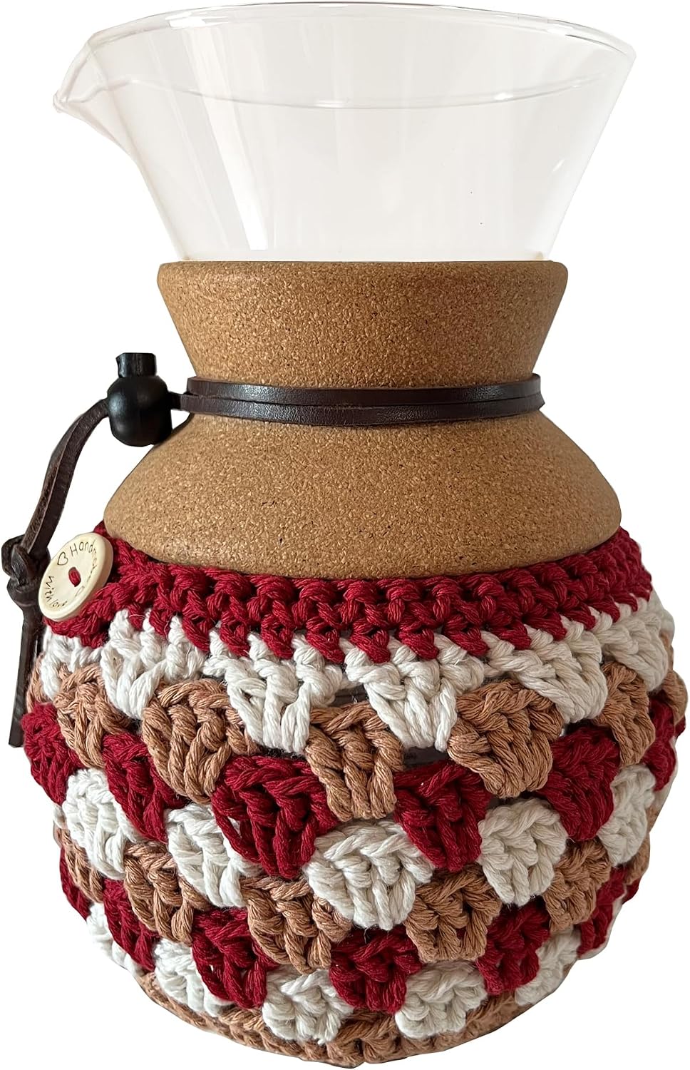 Handmade Crochet Cozy For Bodum 34 Oz Pour Over Coffee Maker Accessory Keep your Coffee Warmer Protect your Bodum Pour Over Winter Decor For Coffee Corner(Cozy Only) (vintage red)