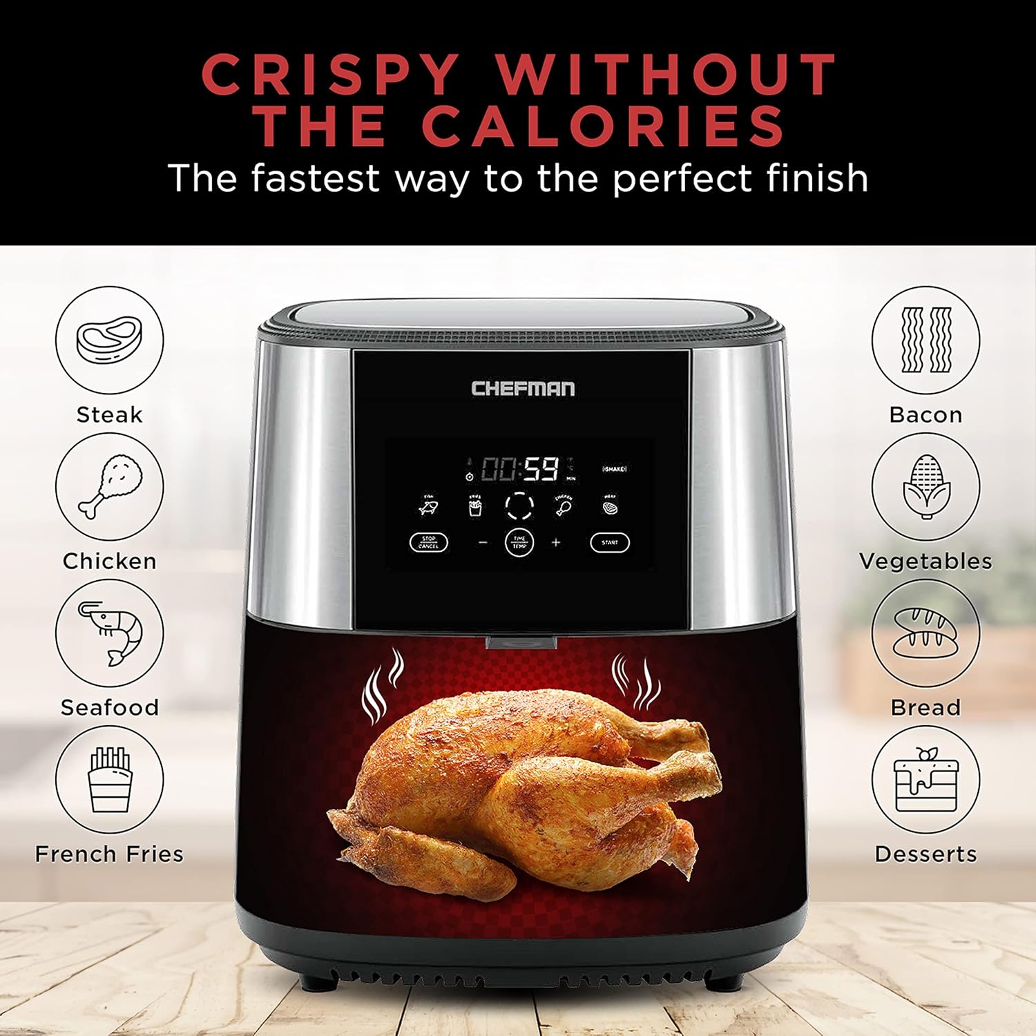 CHEFMAN Large Air Fryer Max XL 8 Qt, Healthy Cooking, User Friendly, Nonstick Stainless Steel, Digital Touch Screen with 4 Cooking Functions, BPA-Free, Dishwasher Safe Basket, Preheat & Shake Reminder : Everything Else