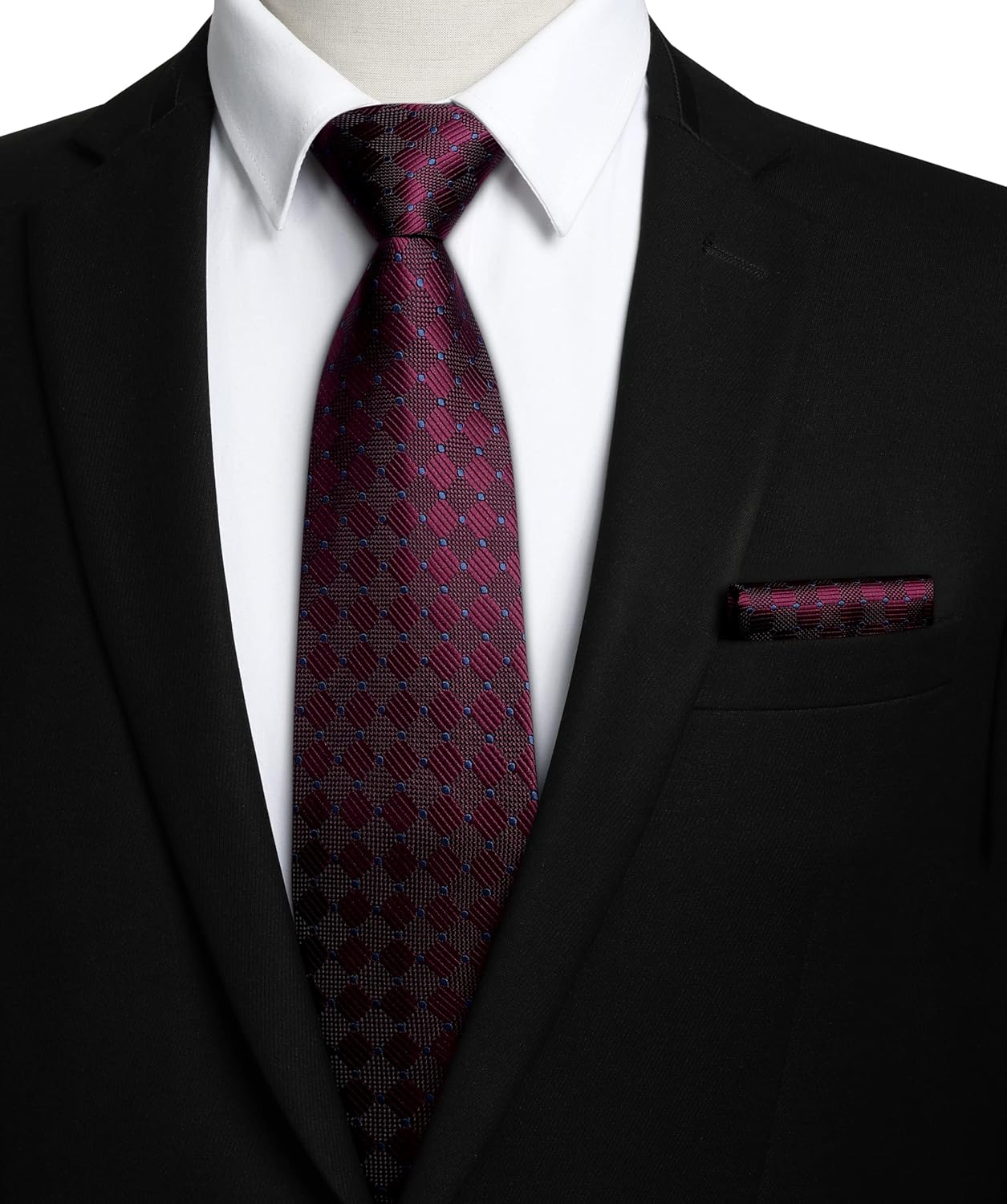 HISDERN Mens Ties Plaid Tie and Pocket Square Set Classic Woven Formal Checkered Neckties & Handkerchief Wedding Party - Image 2