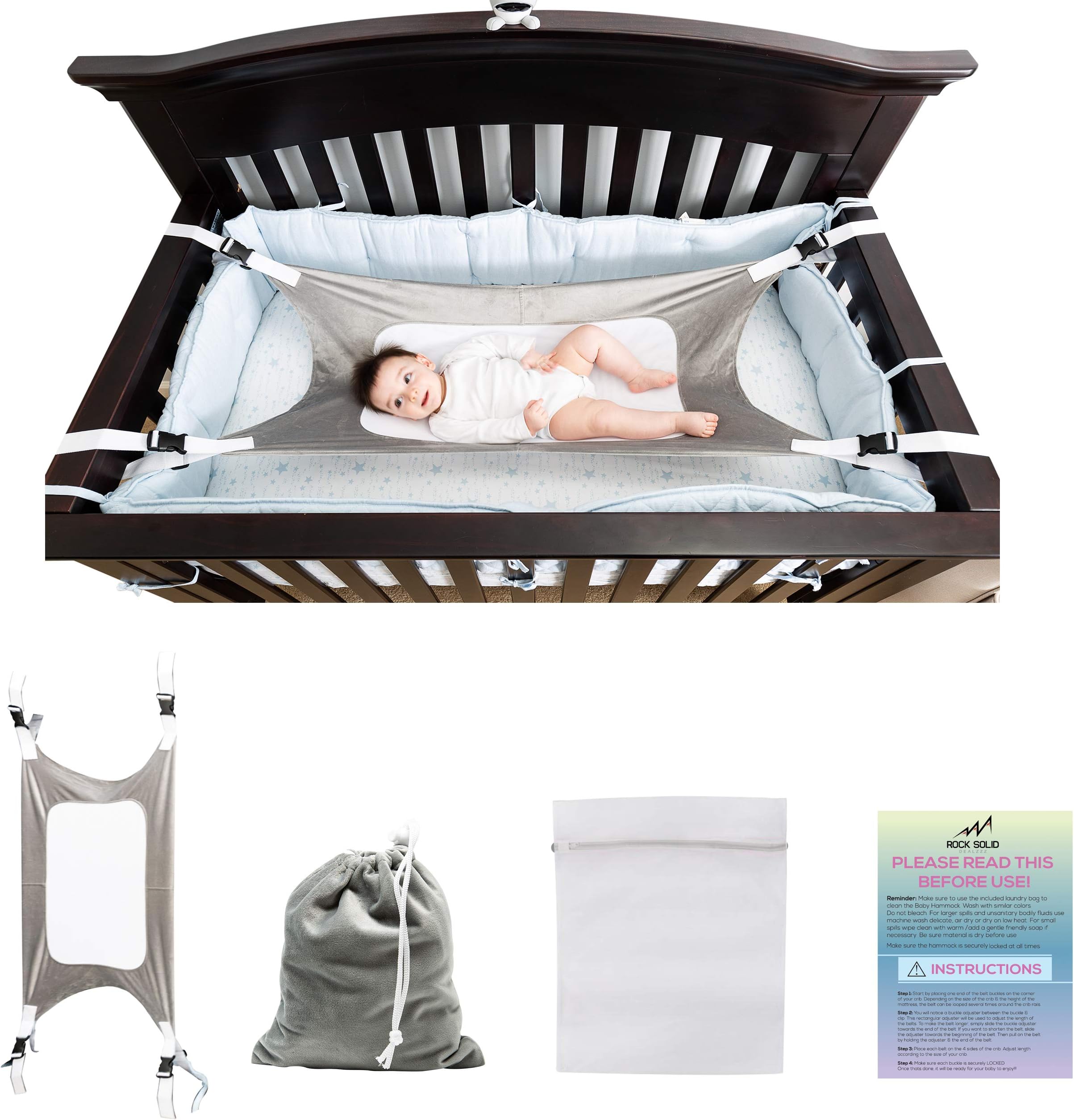 Baby Hammock for Crib - Safe Comfy Bed for Newborn, Mimics Womb in Bassinet with 3X Breathable Mesh Helping Infant's Sleep Better - Hammock, Draw String Bag, Washing Bag & Instructions (Gray or Pink)