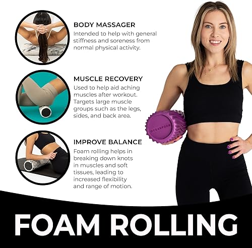 Miniatura 87 de Oceanfoam Tidal Roller - Rojo, Azul Marino Oscuro y Natural Marmóreo - Rodillo de espuma para masaje muscular para dolor de espalda y estiramiento -