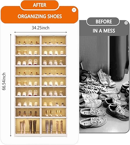 Miniatura 4 de Zapatero plegable de 9 niveles para armario, con capacidad para 36 pares de armarios de almacenamiento de plástico plegables con puertas, estante
