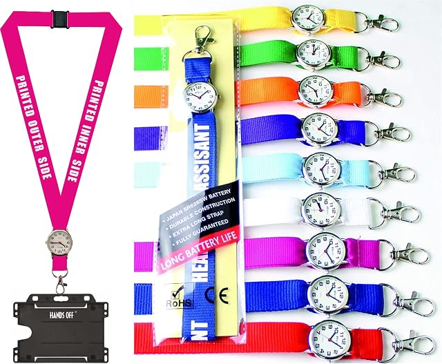 Lanyard with Integrated Watch x 1 Personalised with Your Text, for Nurse's ,Teachers etc (Pink)