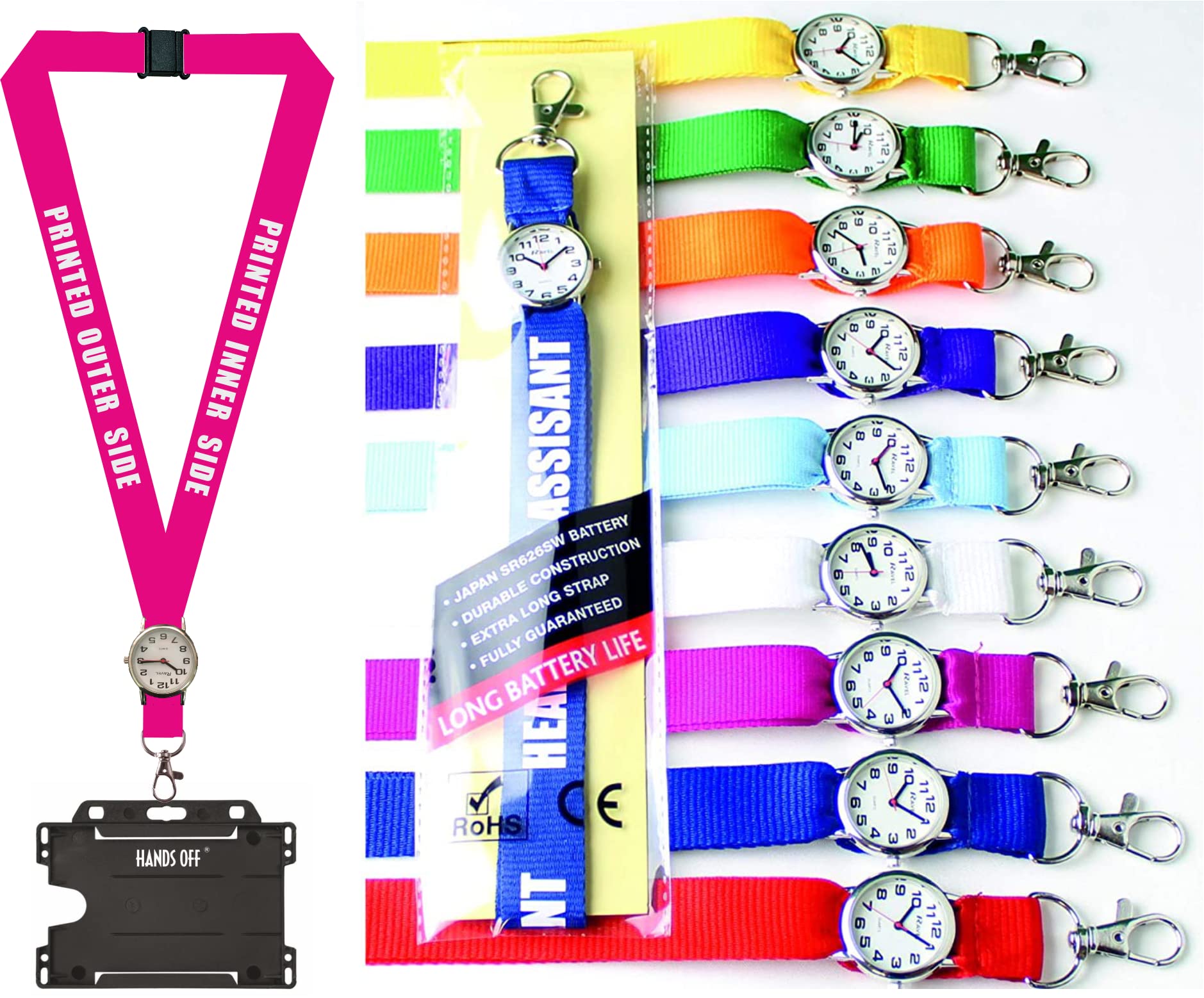 Lanyard with Integrated Watch x 1 Personalised with Your Text, for Nurse's,Teachers etc (Pink)