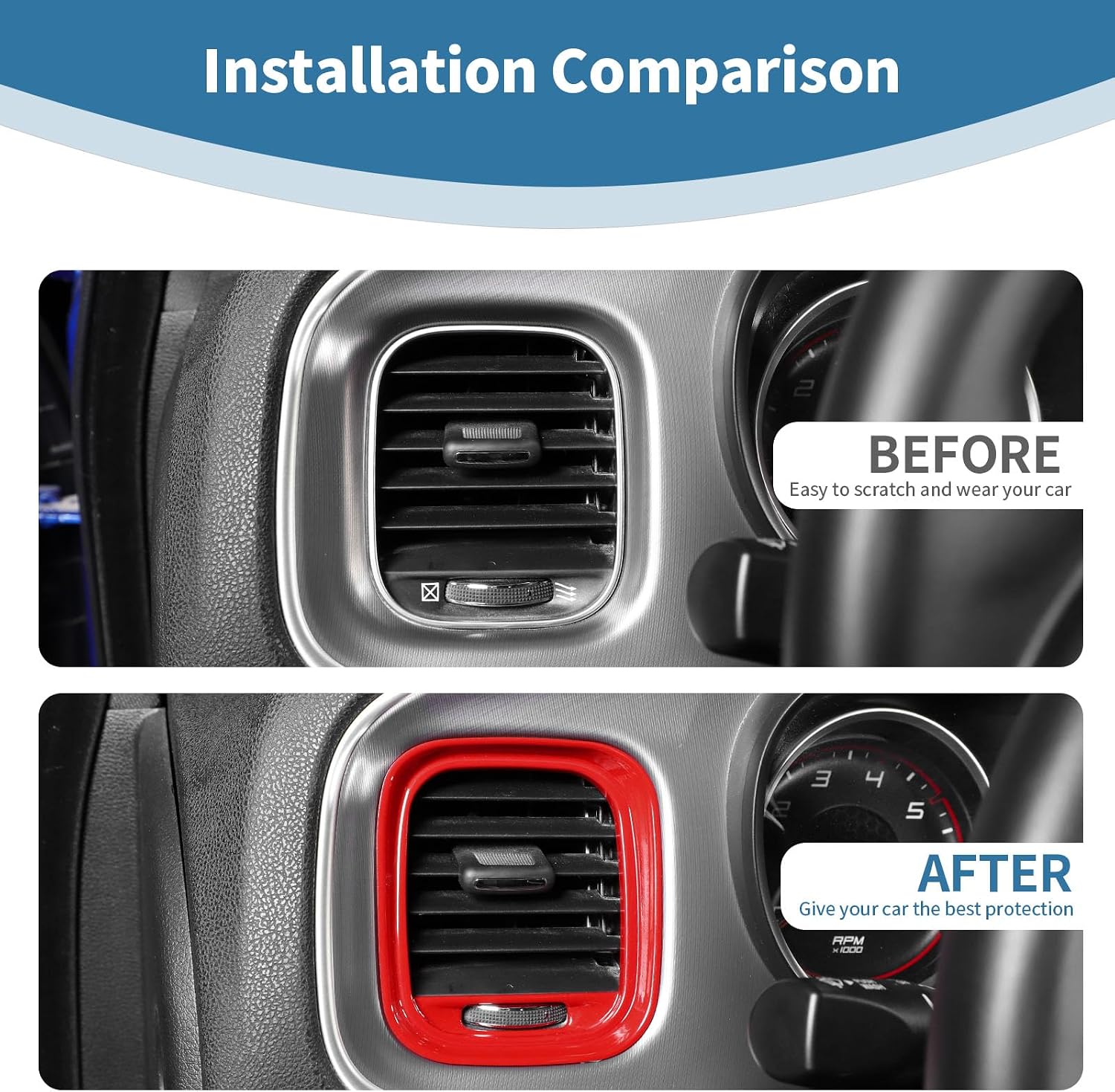 for Charger Dashboard Side Air Vent Cover Trim for Dodge Charger 2015-2023 Red Interior Accessories 2pcs
