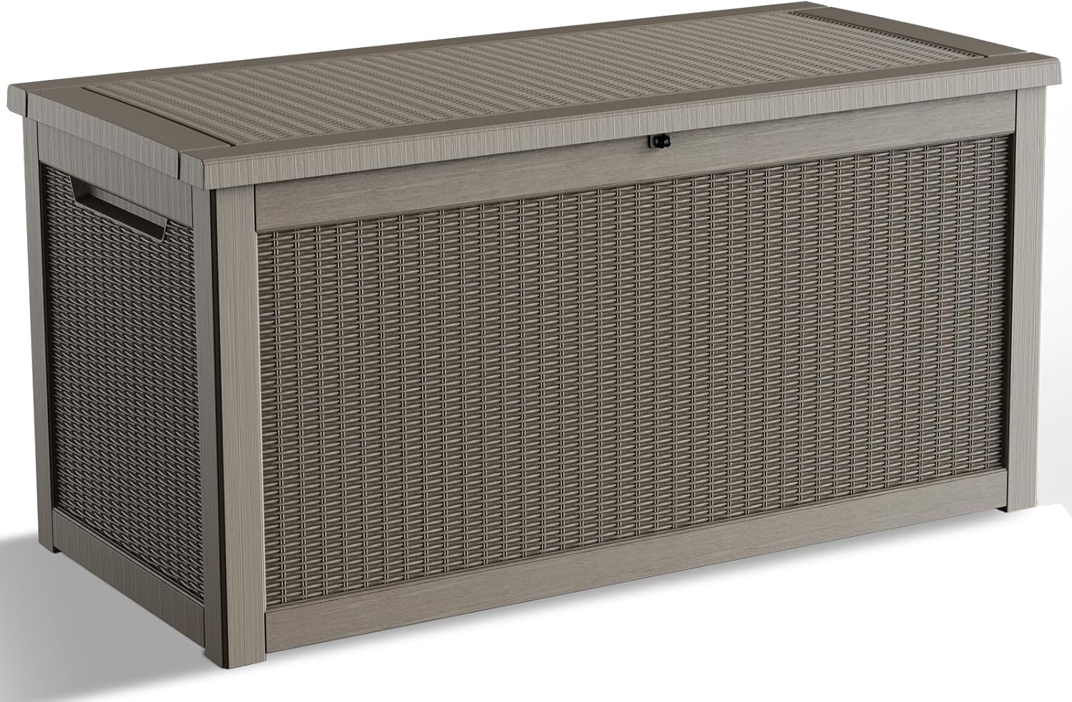 DRATO 260 Gallon Deck Box, Outdoor Large Waterproof Resin Storage Box with Lockable Lid for Patio Cushions, Gardening Tools, Light Brown