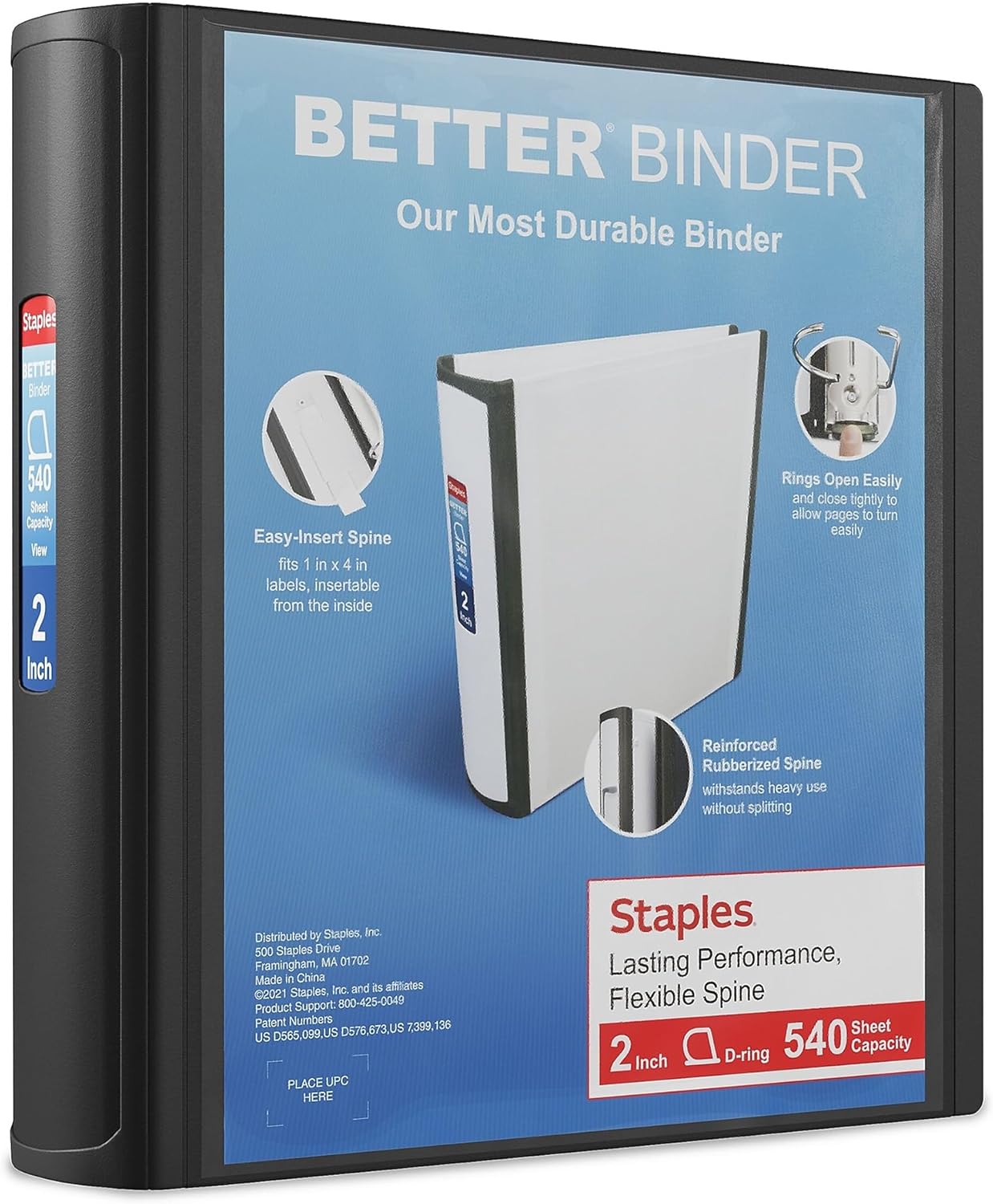 Staples 2-Inch 3-Ring Better Binder, Durable View Binder for Office & School Storage, Black, 2-Pack