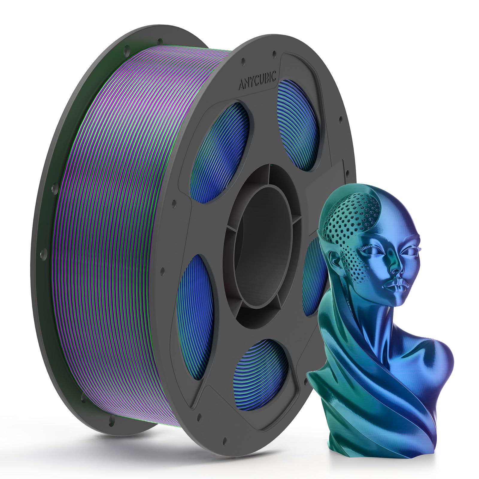 ANYCUBIC Silk PLA Filament, Tri Color Seide Filament 1,75mm, Kontrollierbarer Glanz 3D Drucker Filament, Seidentexturen Prächtige Farbe 1KG Silk Blau Grün Lila