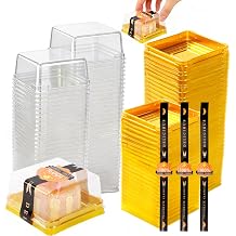 100Pcs Mini Cupcake Containers Set, Individual Cake Box with Clear Lids and Stickers, Square Single Dessert Containers, Golden Packaging Boxes for Mooncake Cookie Muffin Party 2.7"
