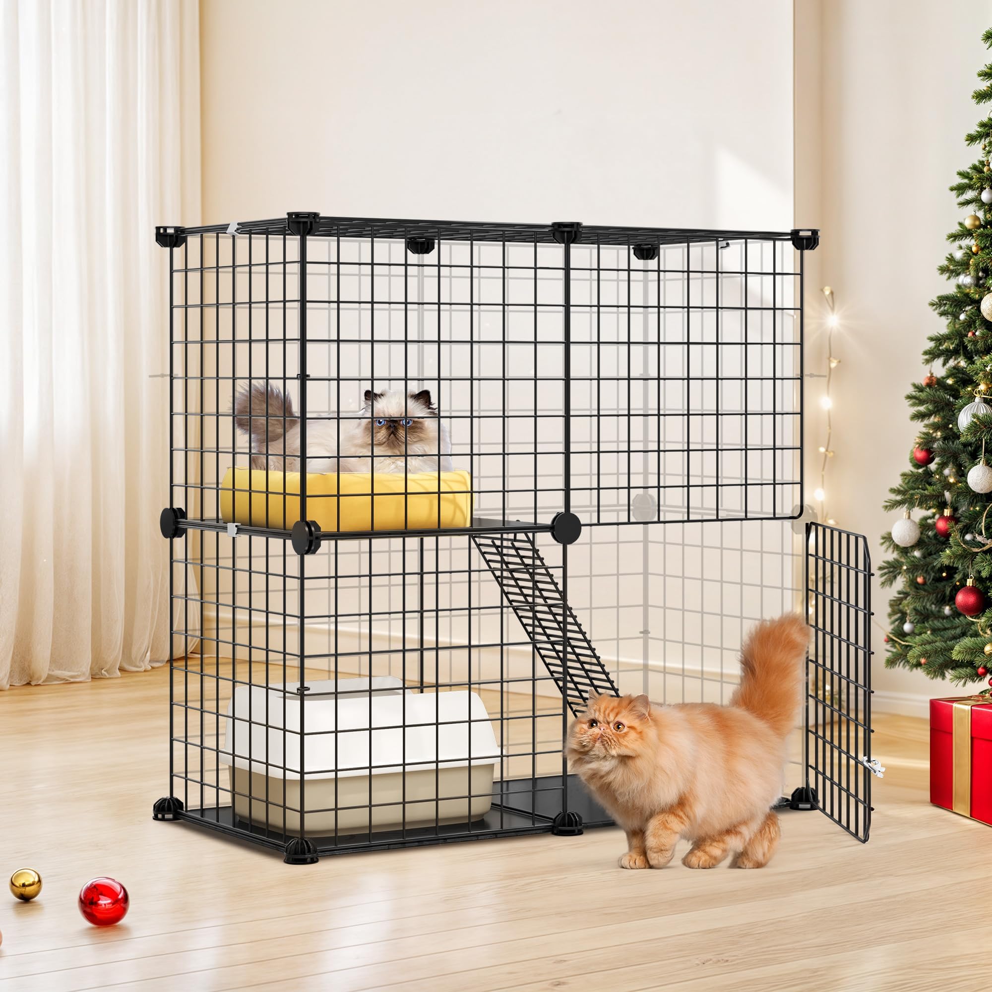 YITAHOME 2 Tier Cat Cage Indoor, Kitten Kennel Condo DIY Pet Playpen with Ladder for Small Animals Puppy Rabbit Bunny Squirrel