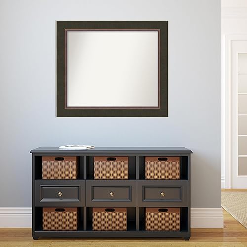 Miniatura 5 de Amanti Art Espejo de baño de bronce para sobre el fregadero, 32 x 37 pulgadas, espejo rectangular de bronce milano, marco de madera casual grande,