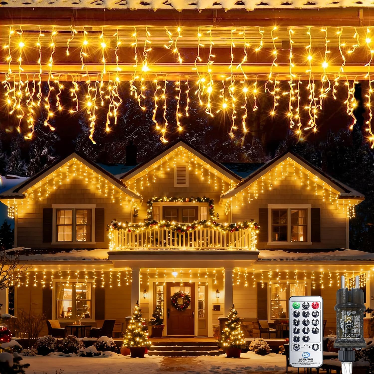 Eisregen Lichterkette Außen, 20M 800LED Weihnachtsbeleuchtung mit Fernbedienung und Memory-Funktion, Warmweiß Wasserdicht Lichtervorhang Fenster für Balkon Party Weihnachten Haus Geländer