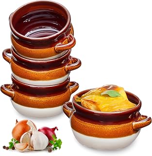 Sheffield Home French Onion Soup Crocks Set of 4-18oz Stoneware Soup Bowls with Handles - Stoneware Pot Crocks for Chili, Stew, and More - Oven, Microwave & Dishwasher Safe