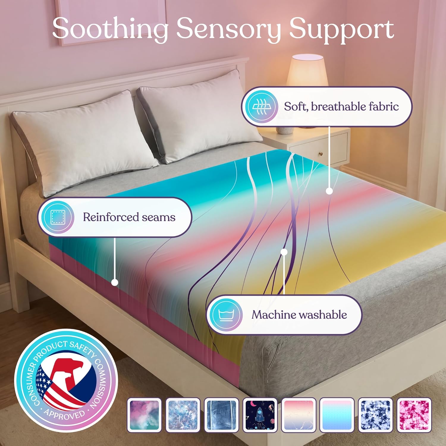 Deep Pressure Sensory Bed Sheet – Full Sensory Compression Sheet Breathable Sleep Pod Blanket for Better Sleep Support – Calming Compression Blankets for Kids and Adults Sunset Sky