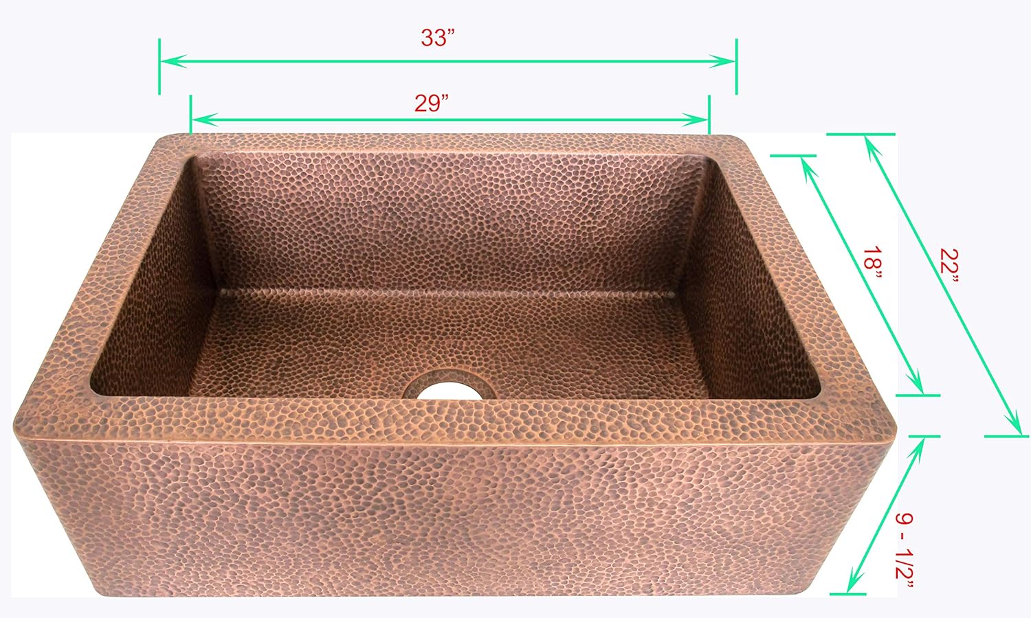 Farmhouse Kitchen Sink with Apron Antique Copper Handmade by Sinda KSA311BH