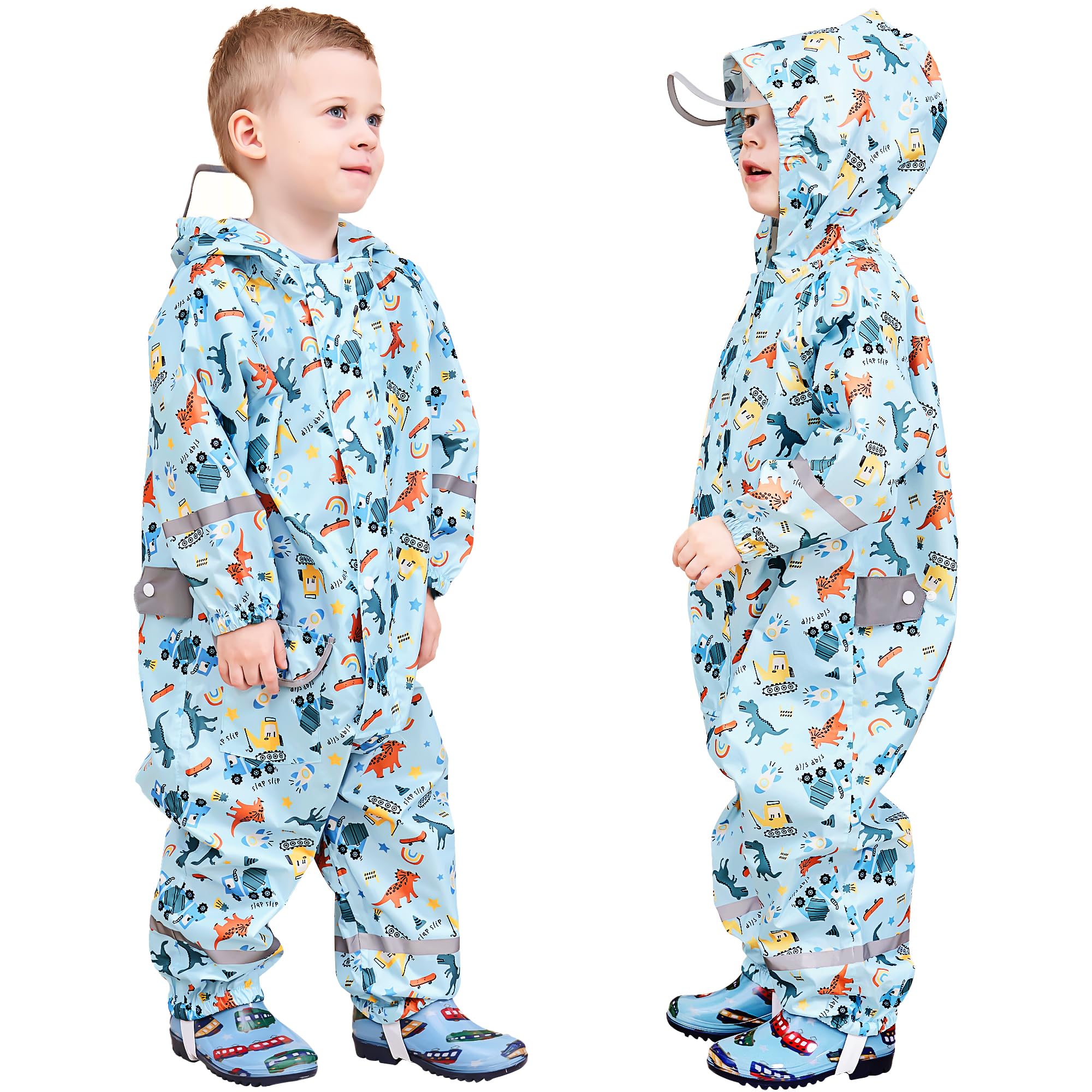 Enfant Imperméable à Capuche Garçon Combinaison de Pluie Respirant Léger Randonnée Vestes Réfléchissante Rayure Imperméables Unisexe 1-9 Ans