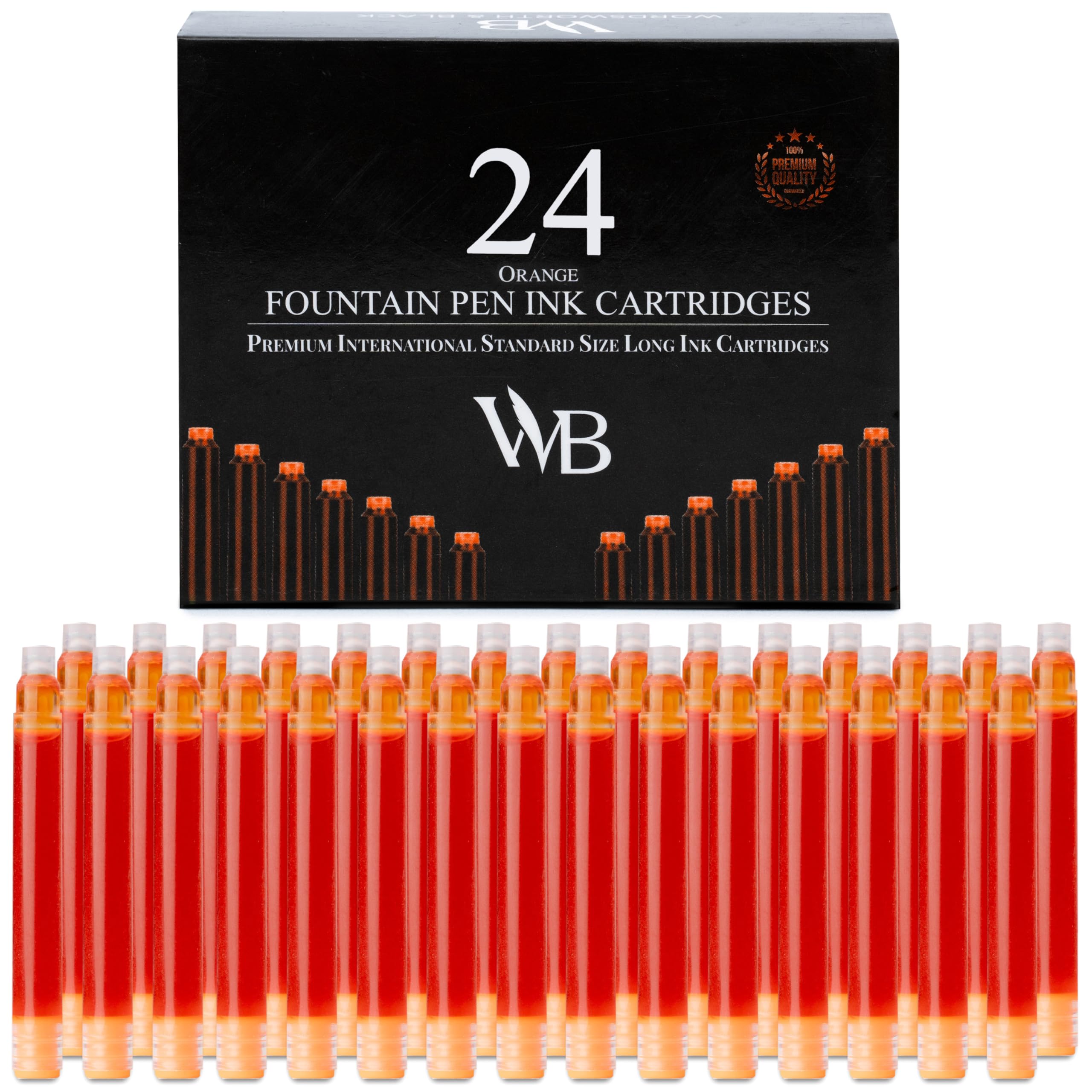Wordsworth & Black 24 Pack Fountain Pen Ink Refills, Set of 24 Orange Ink Cartridges, International Standard Size