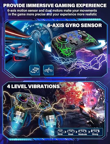 Vista 5 de ZRZLMVP Switch Controller Wireless for Nintendo Switch/OLED/Lite/Switch 2, 1000mAh Rechargeable Pro Controllers with 9 Colors LED Light, Switch Negro