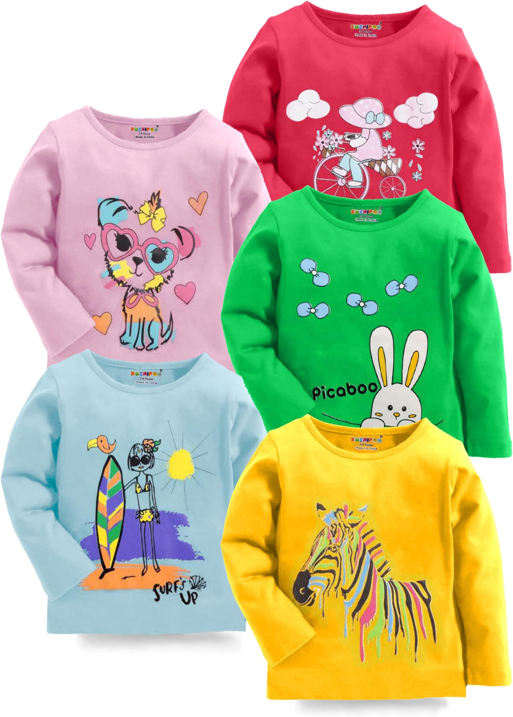 Kuchipoo Girls Full Sleeves Regular Fit Cotton T-Shirt