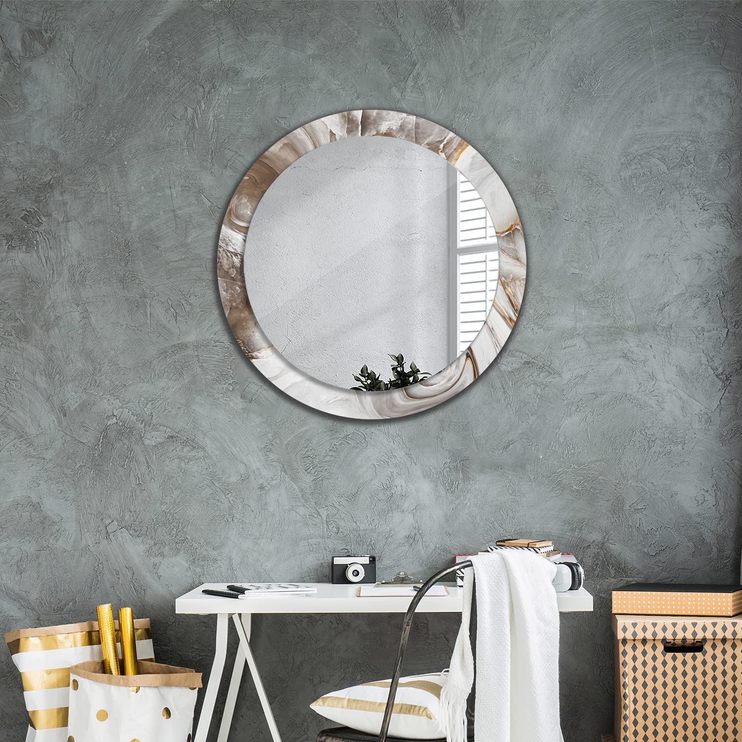 Tulup Per Il Bagno Specchio Rotondo Appeso fi80 cm Per Il Soggiorno - marmo chiaro
