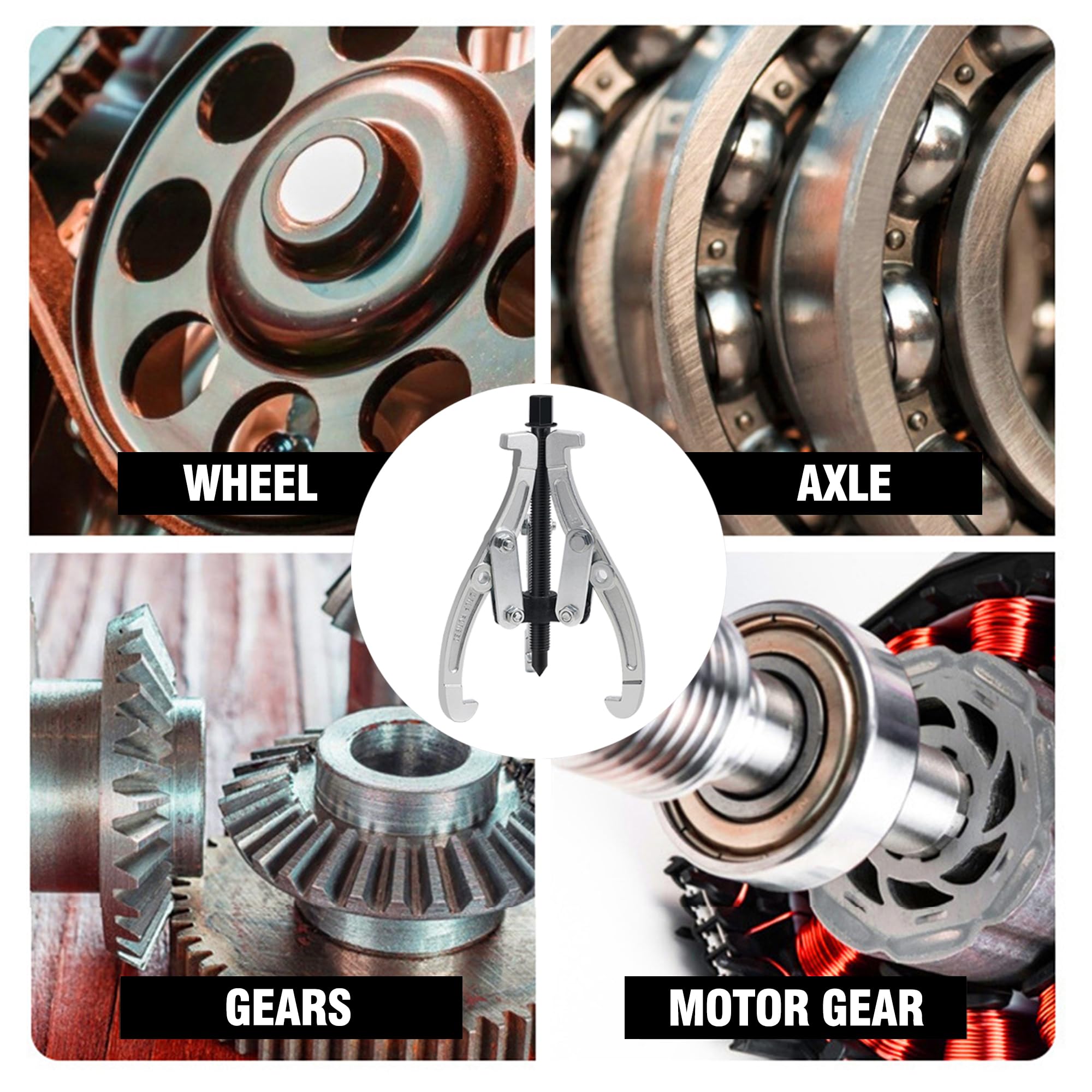 Kit de extractores de 3 mordazas, 4 extractores de cojinetes para extracción de poleas, engranajes y volantes. Juego de extractores de engranajes Motor Tech de alta resistencia con mordazas reversi