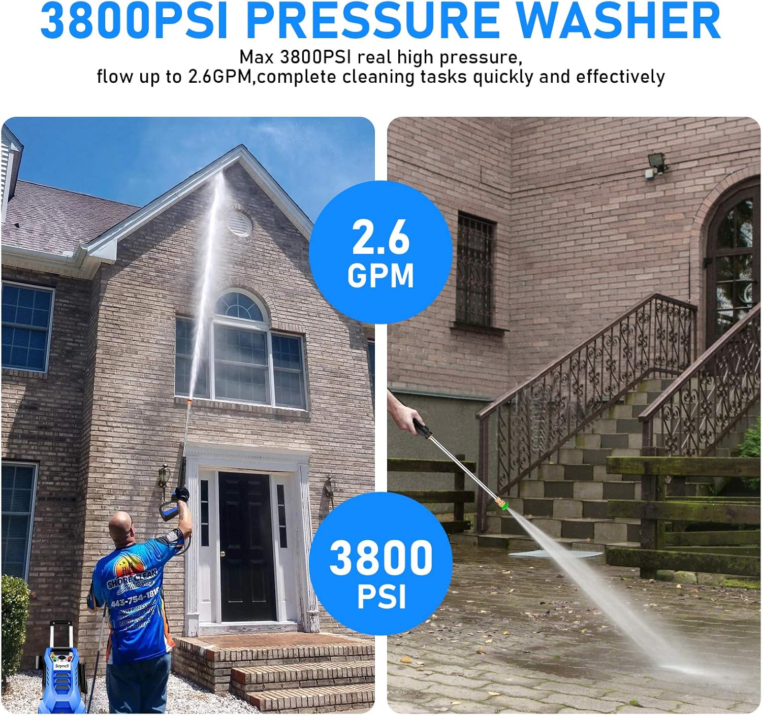 One-Day Sale: Up to 80% Off 3800PSI Pressure Washer Electric Power Washer 2.6 GPM 2000W High Pressure Washer with 4 Nozzles Best for Cleaning Cars,Driveways,Patios
