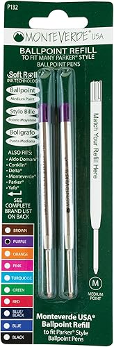 Vista 13 de Monteverde - Recambio para bolígrafo Parker de punta media, suave deslizamiento, 2 unidades Rojo