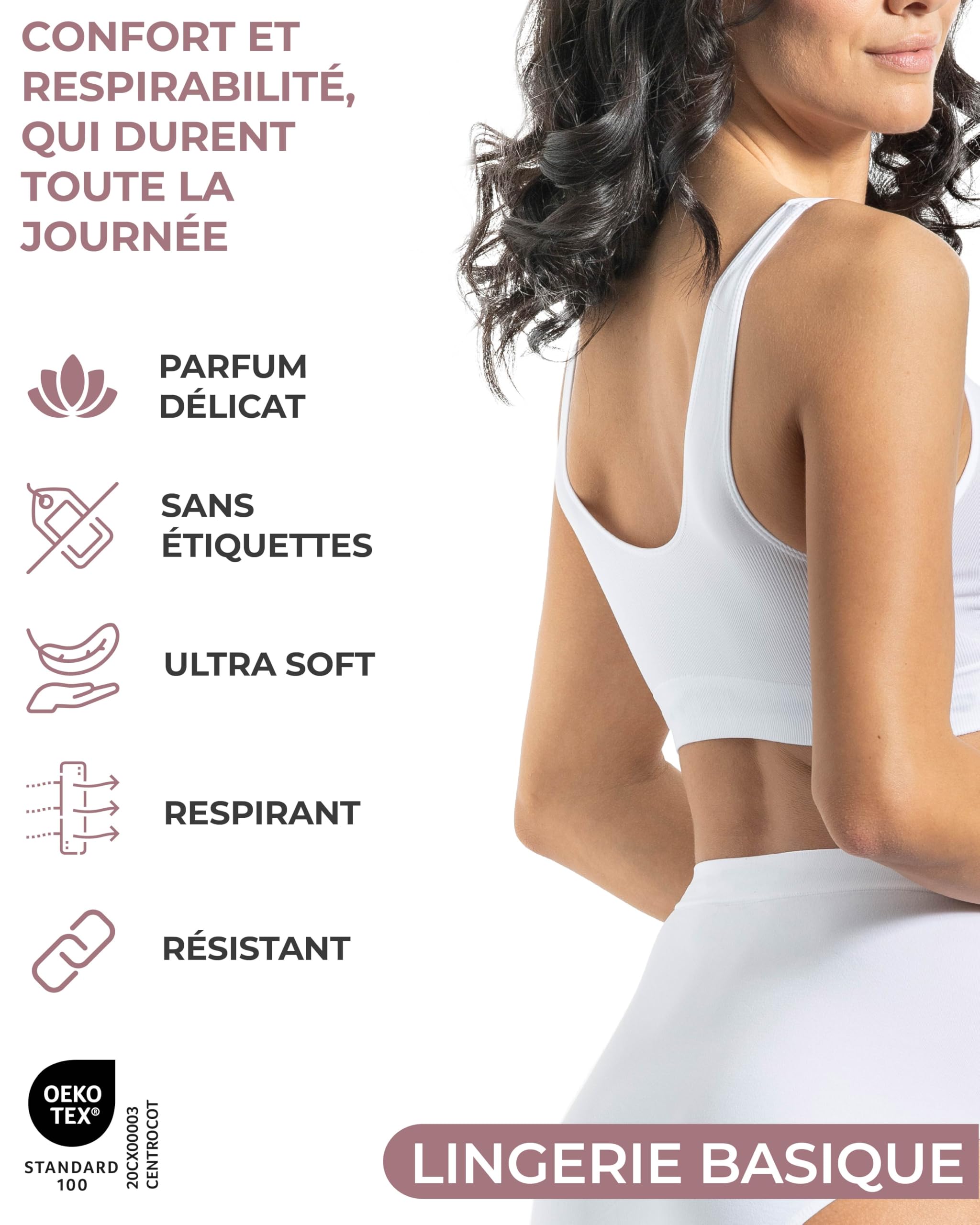 Risalti Soutien Gorge sans Armature Épaules Large 3 Pcs - Brassiere Femme sans Armature en Microfibre, Élastique et Confortable Seamless Bra, Top Lingerie - Made in Italy