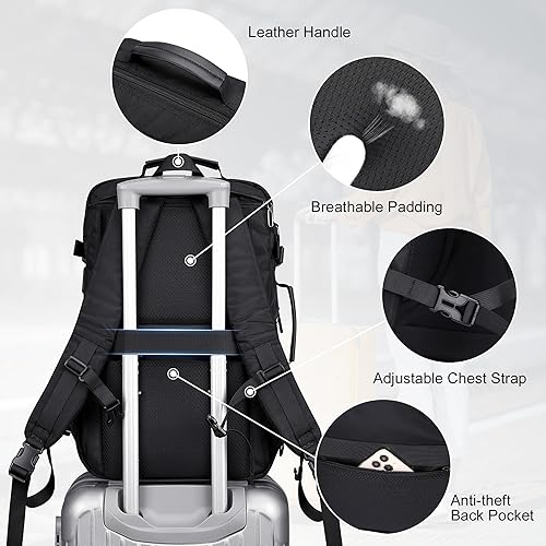 Miniatura 8 de PIJUSHI Mochila de viaje de mano para mujeres y hombres, bolsa de lona convertible, mochila de equipaje grande, para laptop de 16 pulgadas, Negro -,