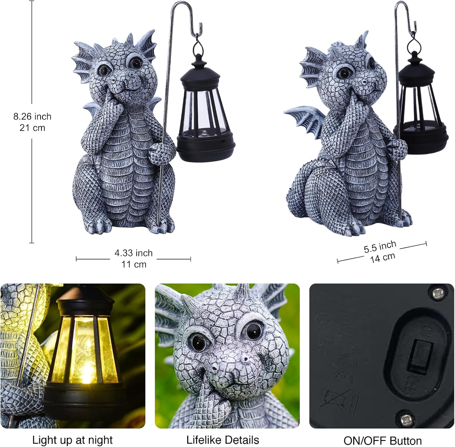 Goodeco Dragon Statue with Solar Lantern - Garden Decor for Lawn, Patio, and Yard - 8.3 inches Dragon Gifts & Outdoor Decorations - Image 4