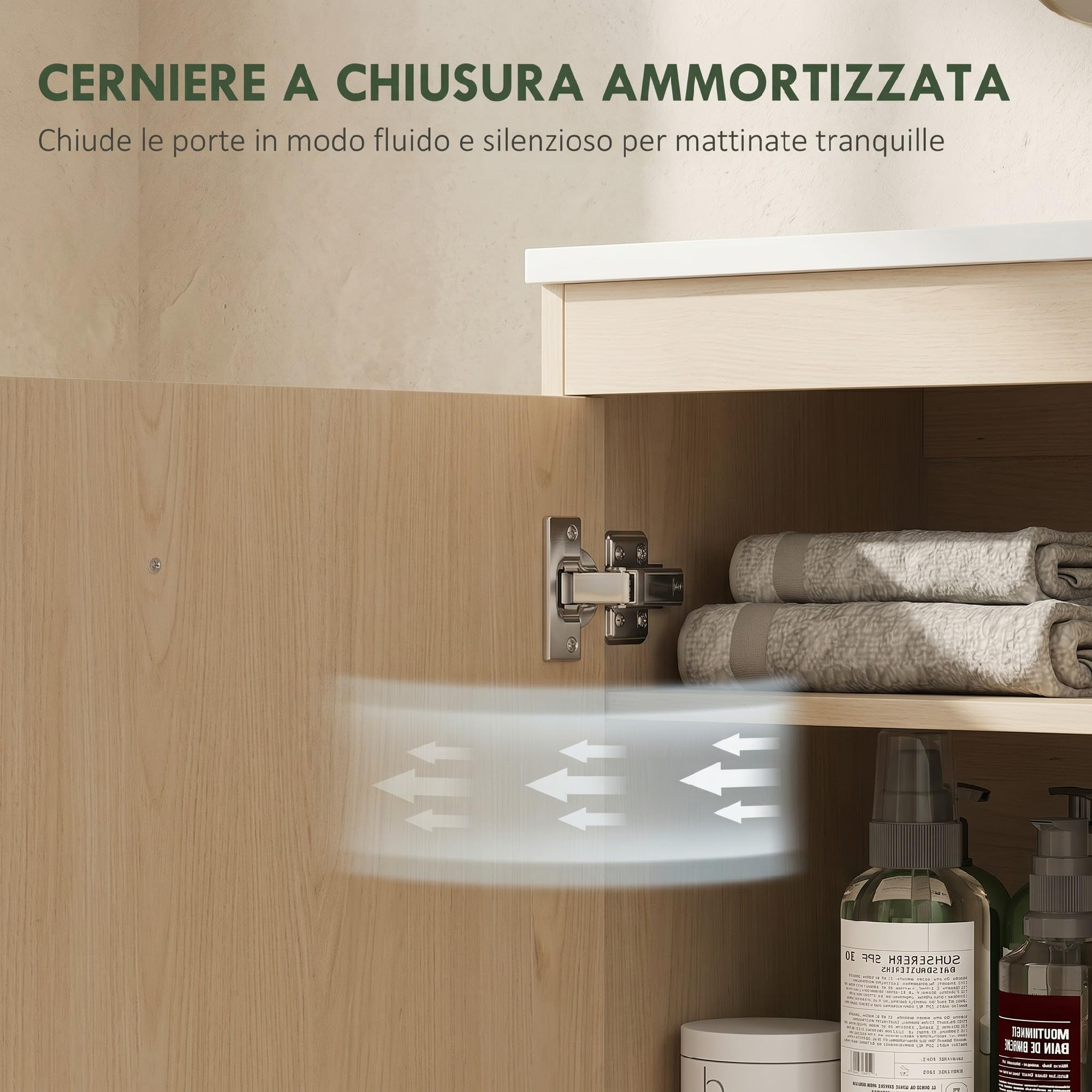 HOMCOM Mobile Sottolavabo per Bagno Salvaspazio 70x30x65cm Bianco | Intaglio a U, Armadietto a 3 Ripiani Soft Close, Mobiletto con 3 Cassetti, per Lavabi con o senza Piedistallo