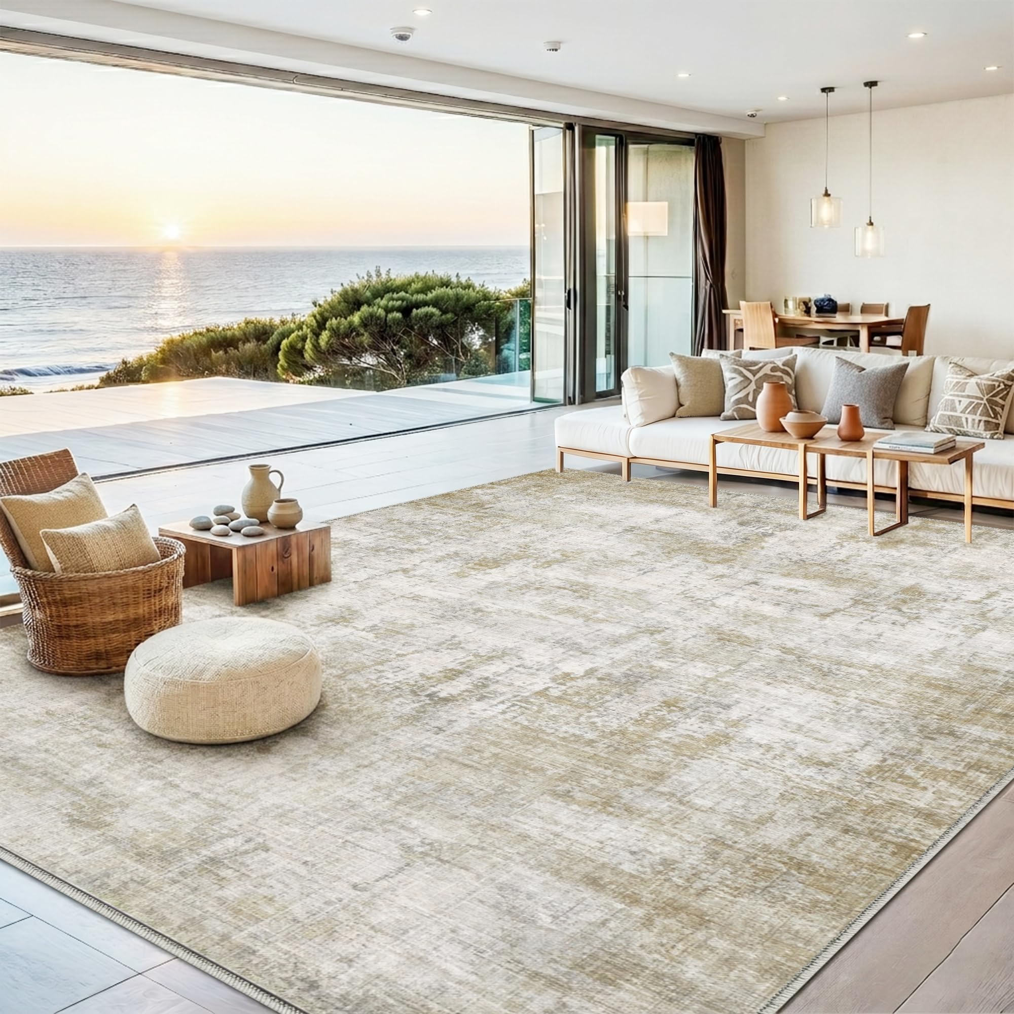 Photo 1 of Syrlfar 8x10 Area Rugs Washable Living Room Rug-No Slip Soft Carpets Modern Abstract Indoor Floor Stain Resistant Large Carpet for Bedroom Dining Room Farmhouse Nursery Home Office TanLPNPMGW7889668