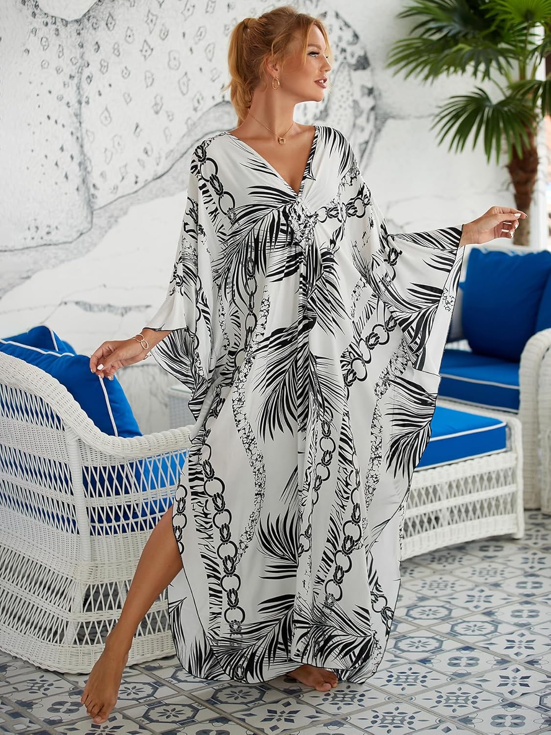 Kaftan Maxi Dress for Women V-Neck Plus Size Boho Beach Cover Up for Resort and Loungewear - Image 6