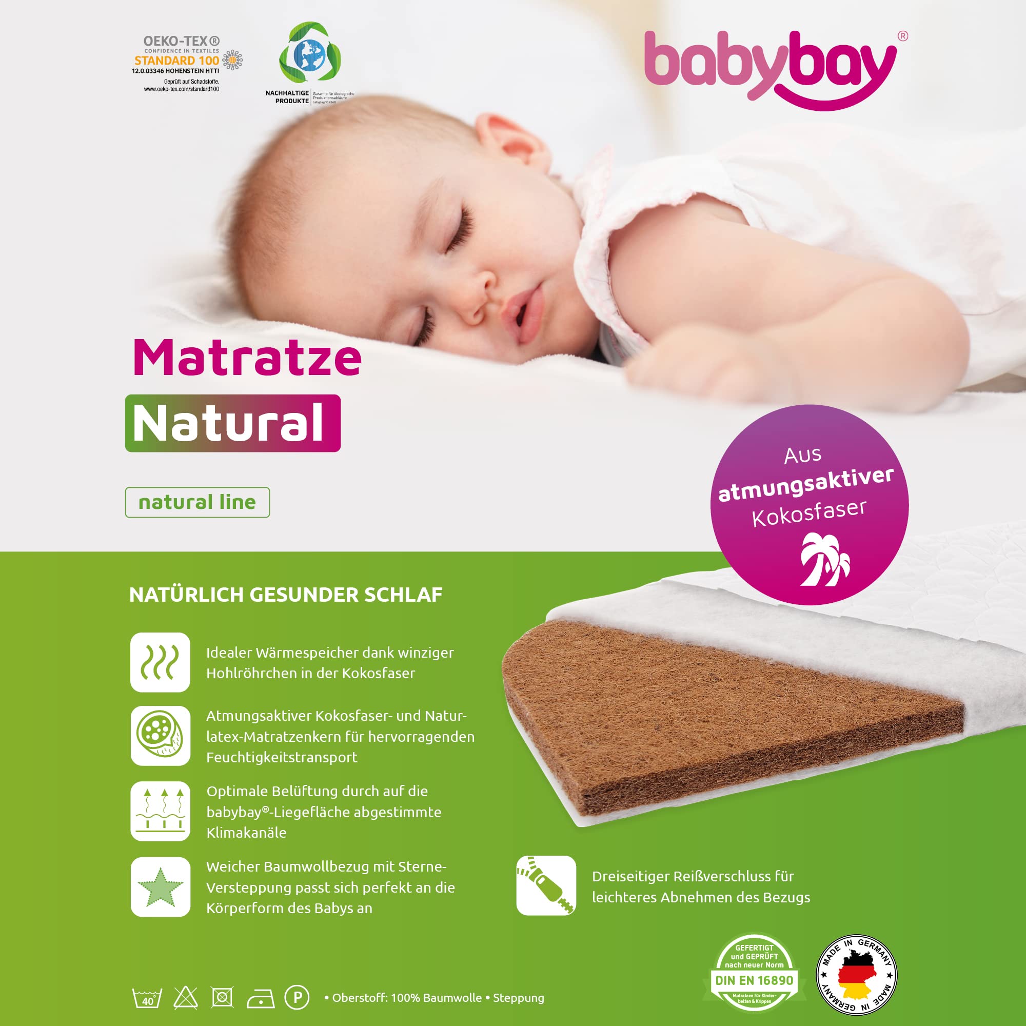 babybay Colchón Cuna de colecho Natural para el Modelo Original
