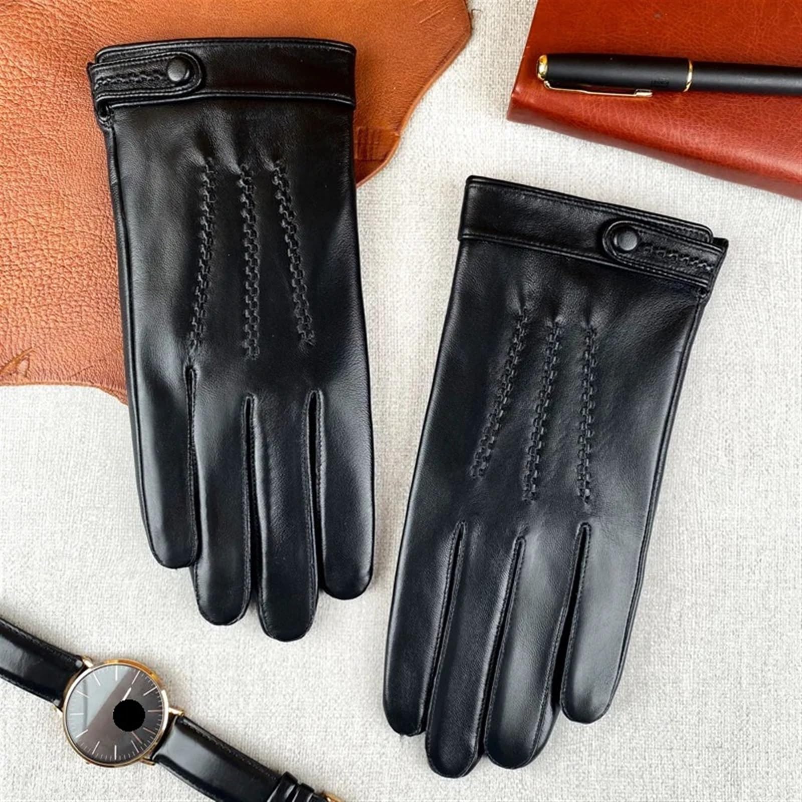 Guantes de cuero for hombre, otoño e invierno, resistentes al viento, cálidos, for negocios, con pantalla táctil, guantes dedo completo Guantes de Punto para Hombre