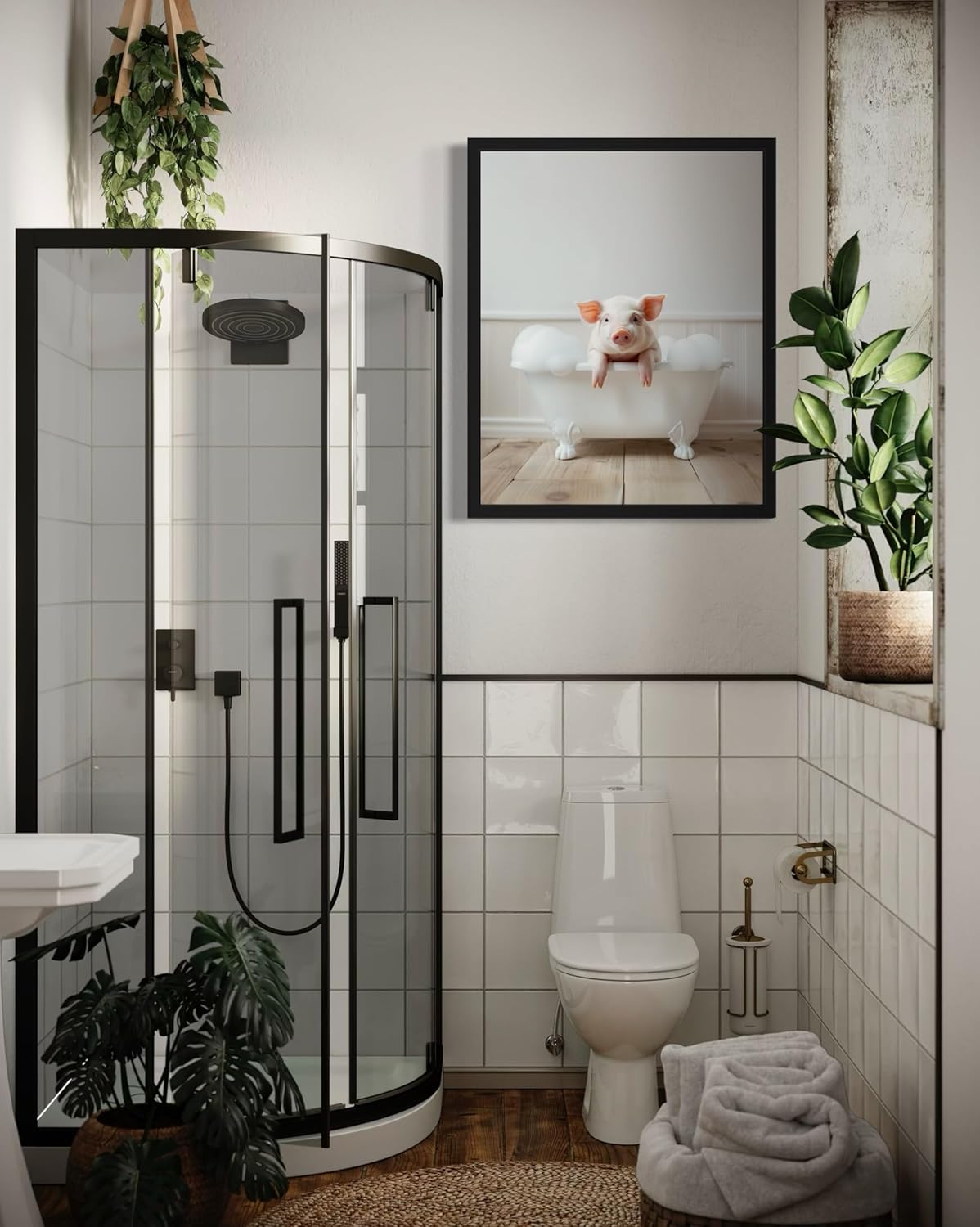 Pig in Bathtub Wall Art Print Poster, Bathroom Decor Gallery Posters Prints for Restroom Home Picture Painting Artwork (Pig, 18 x 24 inches, Unframed)