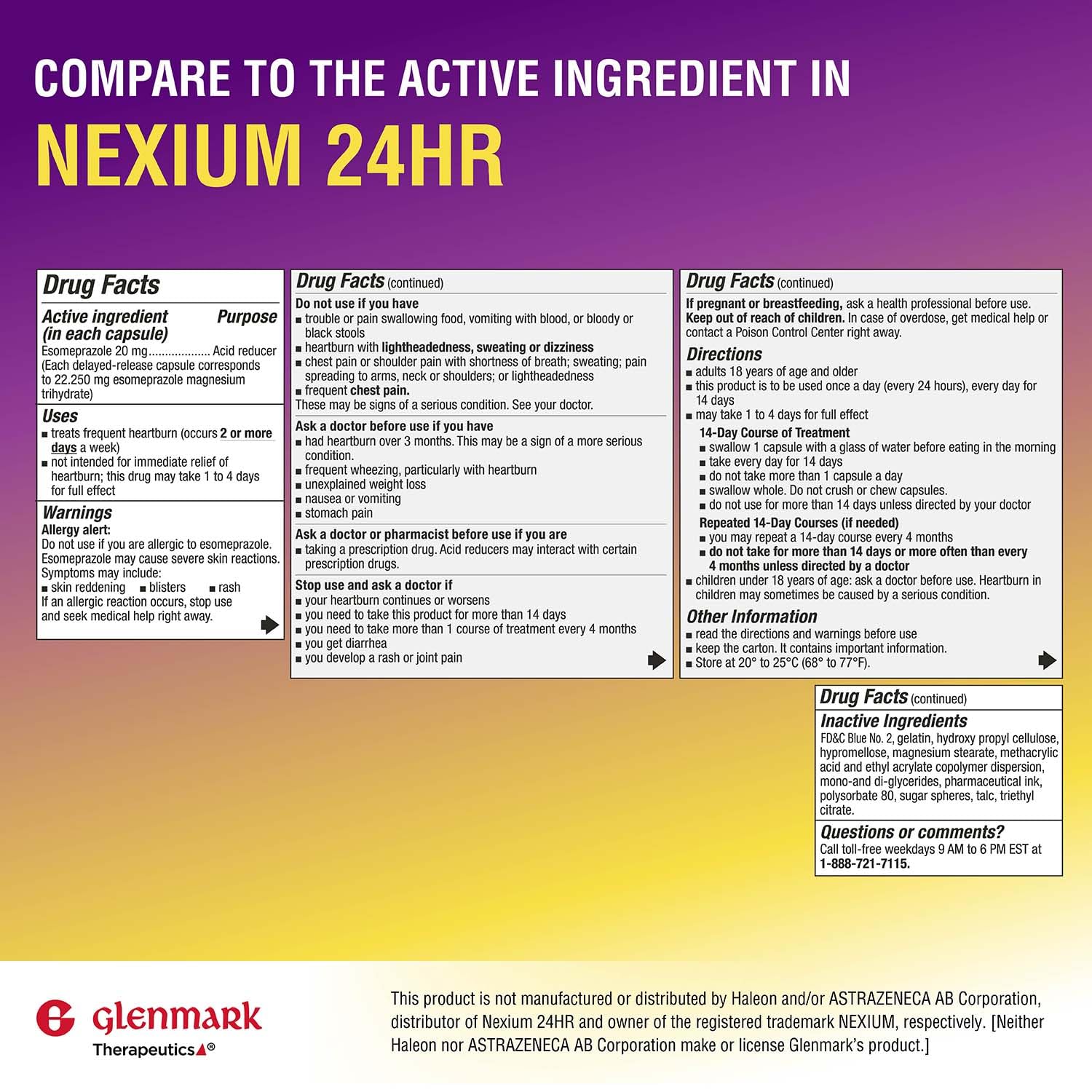 Glenmark Therapeutics Esomeprazole Magnesium USP 20mg, Delayed Release Capsules, Treats Frequent Heartburn, 42 Capsules — Amazon image 2