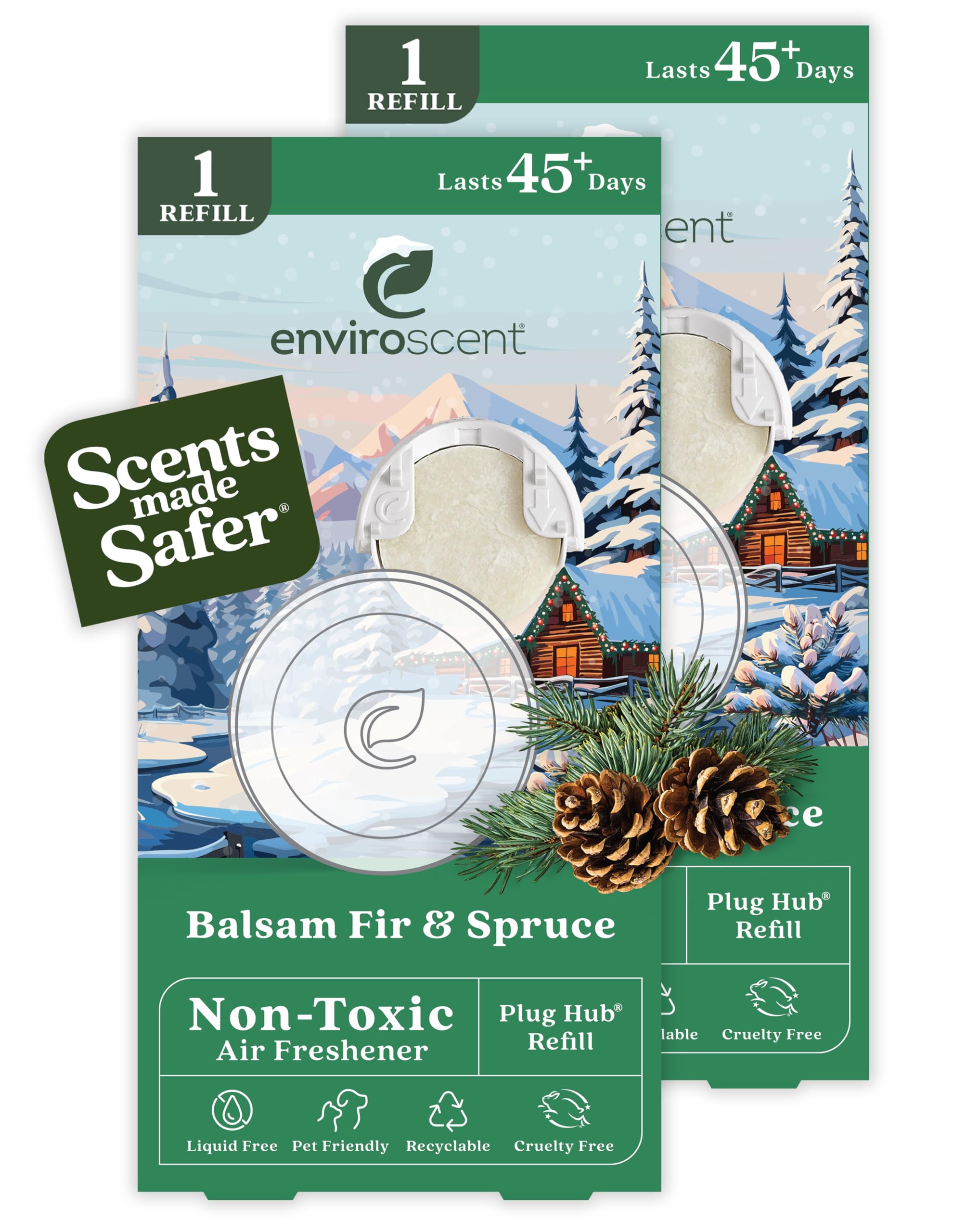 Enviroscent Air Freshener Refills (Balsam Fir & Spruce) Plug-in Air Freshener for Home | Essential Oil Plug In Refills | Home Fragrance Last Over 90 Days | 2 Liquid Less Scent Pod Refills