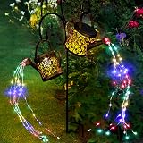 MEREAR Solar Watering Can Lights Outdoor with 8 Multi-Color Changing Modes, IP65 Waterproof Landscape Light Garden Decor, One Pole Two Lights Outside Decorations for Lawn, Backyard, Patio, Chrismas