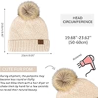 Vista 5 de Conjunto de gorro de punto cálido para mujer, bufanda larga, guantes para pantalla táctil, con forro polar, gorro de calavera con pompones, regalos