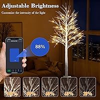 Vista 5 de Árbol de abedul iluminado inteligente de 6 pies con luces LED WW para decoración de Navidad, control de aplicación y botón, sincronización musical
