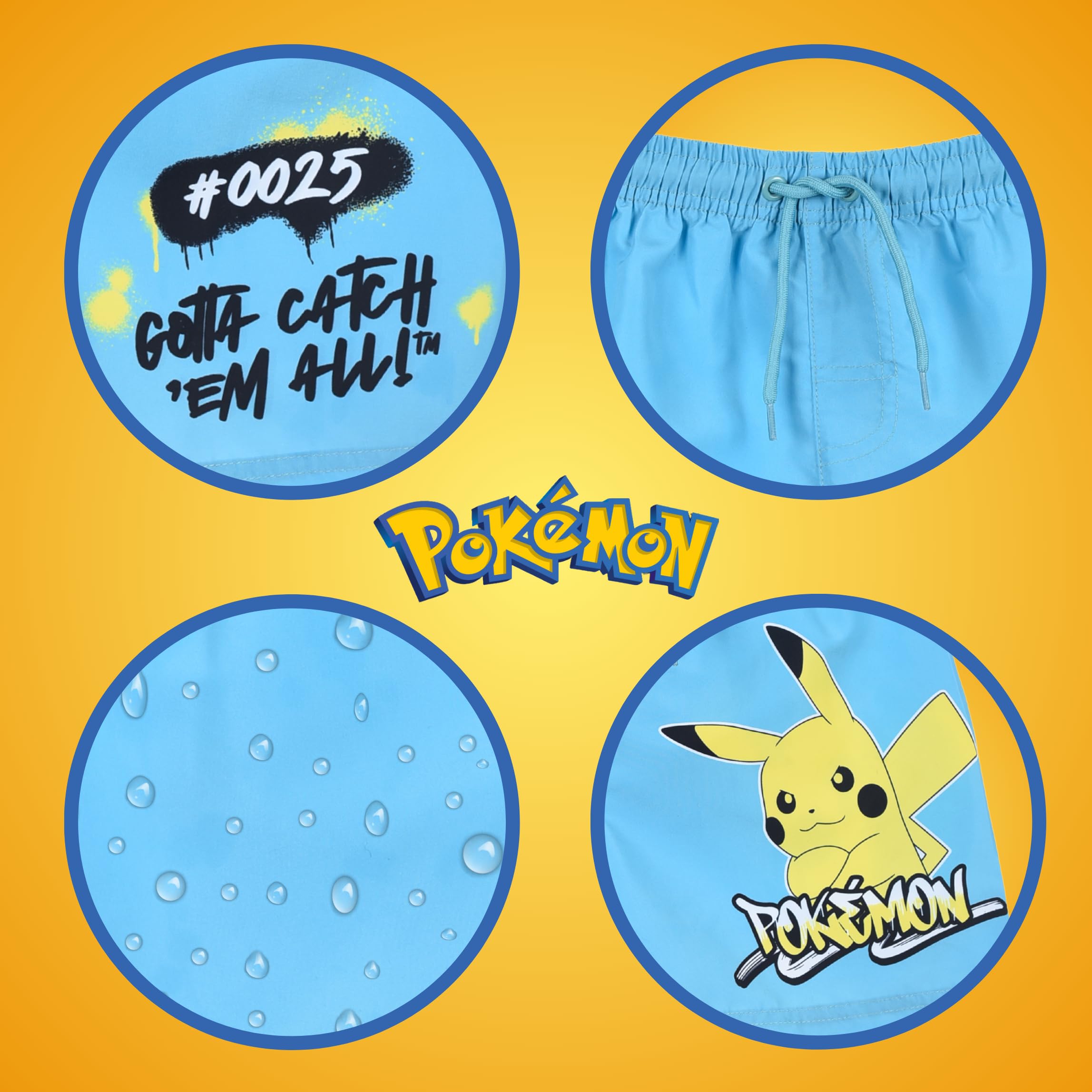 Pokémon Bermuda per Ragazzi, Pantaloncini da Bagno Pikachu, Costumi da Bagno per Bambino, Taglie 6 a 12 Anni